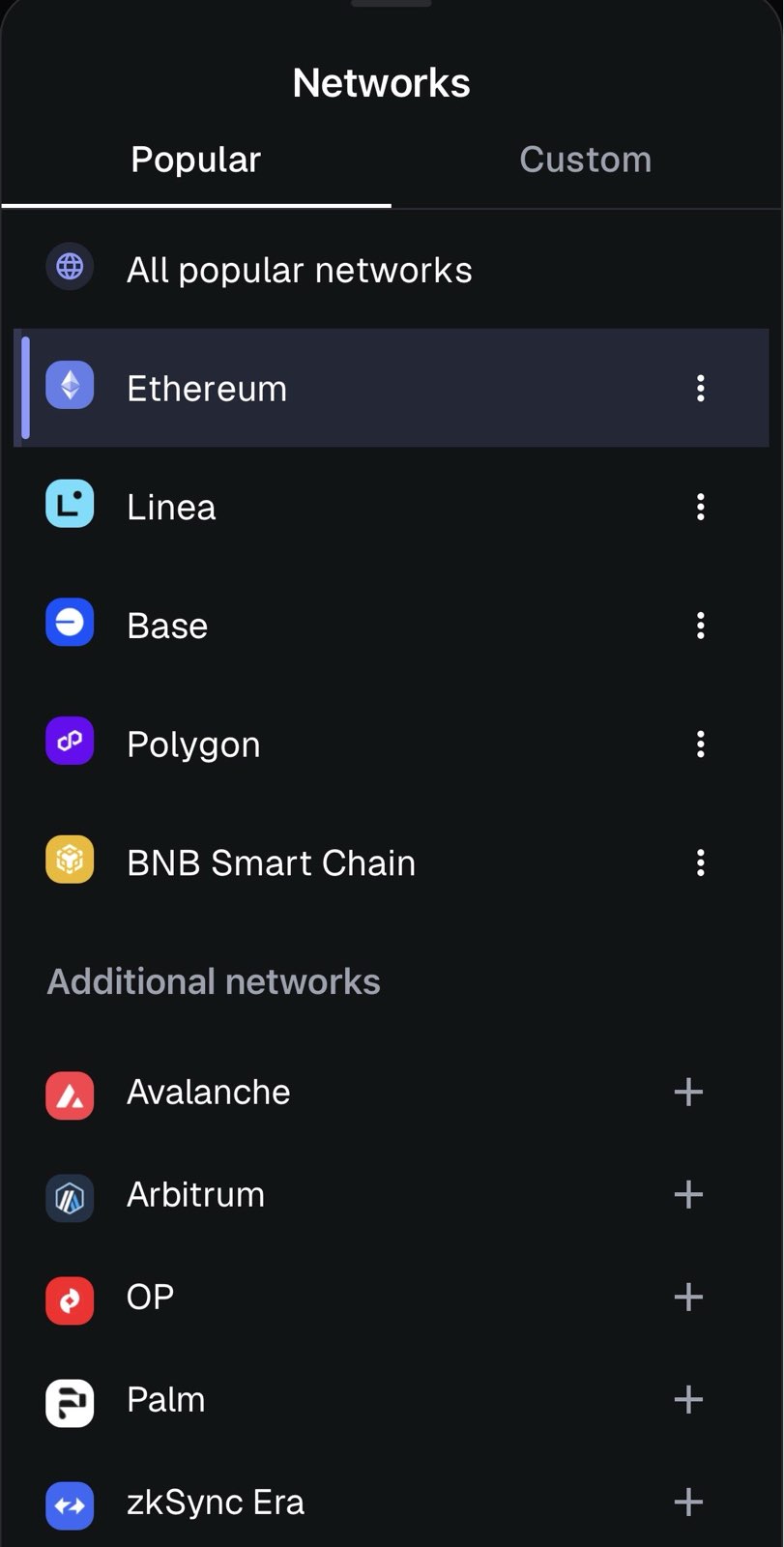Networks dropdown